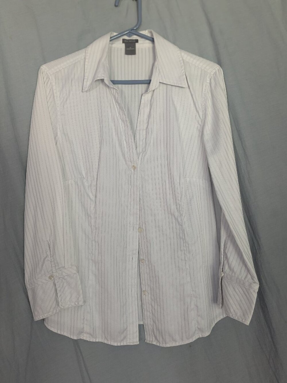 Ann Taylor Striped Cotton Button Down Shirt Size 12 | White & Light Gray